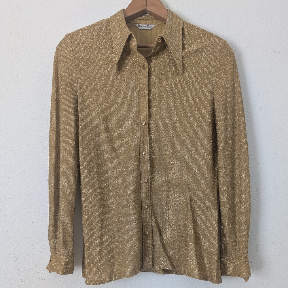 Vintage 1970s Beverly Paige Gold Metallic Blouse,